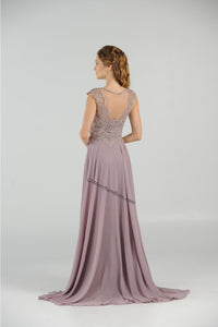 La Merchandise LAY8254 Cap sleeve long chiffon Mother of Bride dress - - LA Merchandise