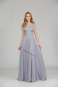 La Merchandise LAY8254 Cap sleeve long chiffon Mother of Bride dress - - LA Merchandise