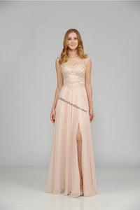 La Merchandise LAY8254 Cap sleeve long chiffon Mother of Bride dress - Champagne - LA Merchandise