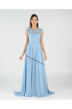 Load image into Gallery viewer, La Merchandise LAY8254 Cap sleeve long chiffon Mother of Bride dress - Light Blue - LA Merchandise