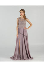 Load image into Gallery viewer, La Merchandise LAY8254 Cap sleeve long chiffon Mother of Bride dress - Mauve - LA Merchandise