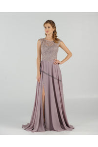 La Merchandise LAY8254 Cap sleeve long chiffon Mother of Bride dress - Mauve - LA Merchandise