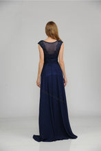Load image into Gallery viewer, La Merchandise LAY8254 Cap sleeve long chiffon Mother of Bride dress - Navy - LA Merchandise