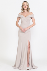 La Merchandise LAY8258 Simple Off Shoulder Bridesmaids Prom Long Dress - MOCHA - LA Merchandise