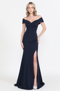 La Merchandise LAY8258 Simple Off Shoulder Bridesmaids Prom Long Dress - NAVY - LA Merchandise