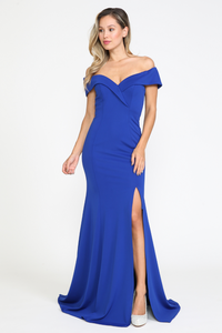 La Merchandise LAY8258 Simple Off Shoulder Bridesmaids Prom Long Dress - ROYAL - LA Merchandise