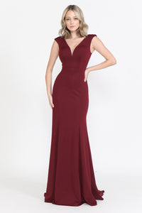 La Merchandise LAY8290 Long Simple Cap Sleeve Formal Bridesmaids Gowns - BURGUNDY - LA Merchandise