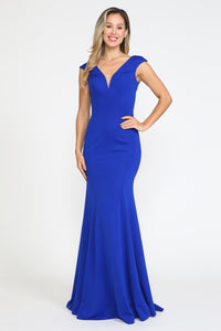 La Merchandise LAY8290 Long Simple Cap Sleeve Formal Bridesmaids Gowns - ROYAL BLUE - LA Merchandise