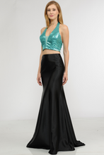 Load image into Gallery viewer, La Merchandise LAY8294 Halter Sequin Top &amp; Satin Skirt Prom Dress Set - JADE - LA Merchandise