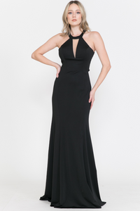 La Merchandise LAY8296 Simple Sexy Halter Top Open Back Prom Dress - BLACK - LA Merchandise