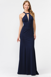 La Merchandise LAY8296 Simple Sexy Halter Top Open Back Prom Dress - NAVY BLUE - LA Merchandise