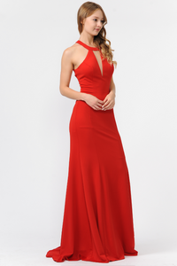 La Merchandise LAY8296 Simple Sexy Halter Top Open Back Prom Dress - RED - LA Merchandise