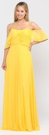 Load image into Gallery viewer, La Merchandise LAY8552 Cold Shoulder Bridesmaids Long Chiffon Dress - YELLOW - LA Merchandise