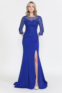 La Merchandise LAY8564 Quarter Sleeve Classy Mother of Bride Dress - Royal Blue - LA Merchandise