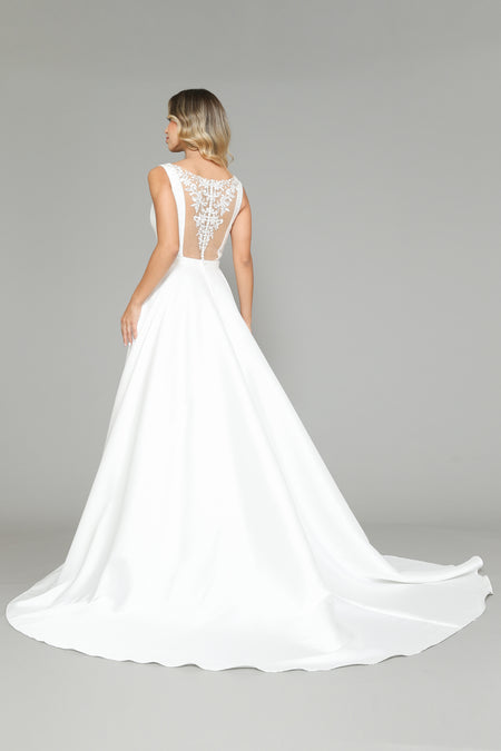 La Merchandise LAY8582B Elegant Simple V-Neck Bridal Gown with train - - LA Merchandise