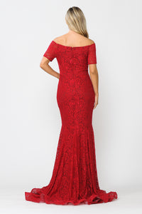 La Merchandise LAY8596 Long Prom Off the Shoulder Mermaid Lace Dress - - LA Merchandise