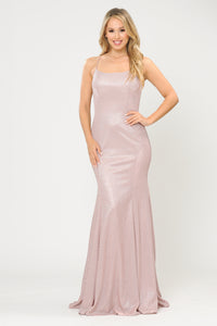 La Merchandise LAY8666 Sexy Criss Cross Back Glitter Formal Prom Dress - ROSE GOLD - LA Merchandise