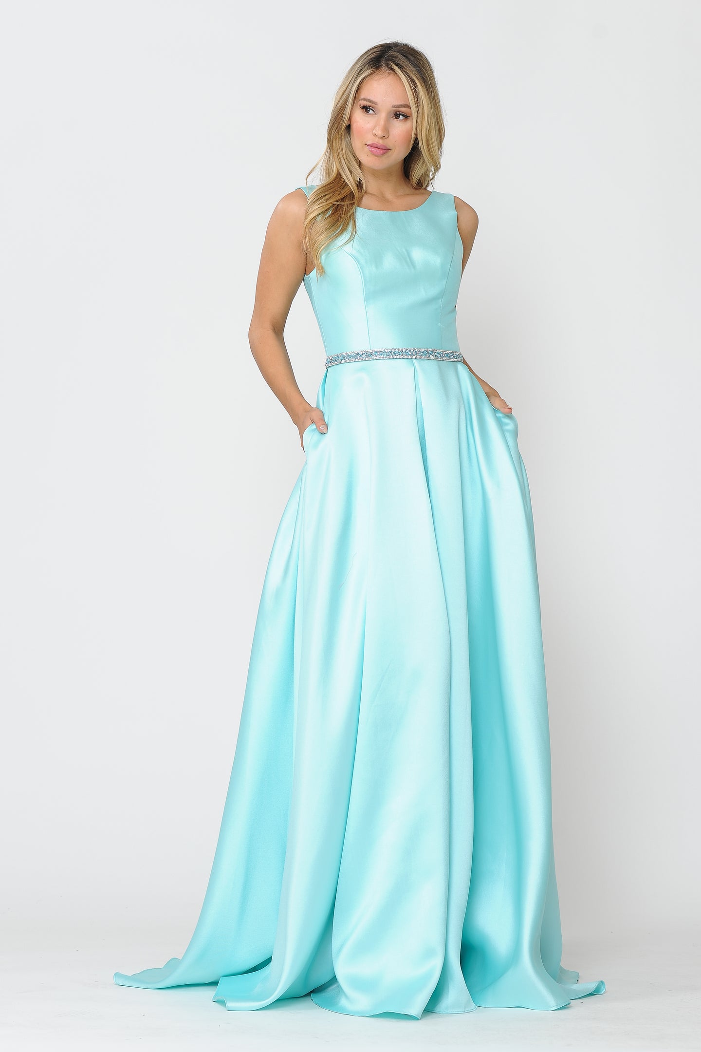La Merchandise LAY8678 Mikado Sleeveless A-Line Formal Evening Gown - MINT - LA Merchandise