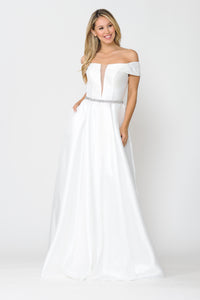 La Merchandise LAY8680 Elegant Simple Off the Shoulder Mikado Gowns - OFF WHITE - LA Merchandise