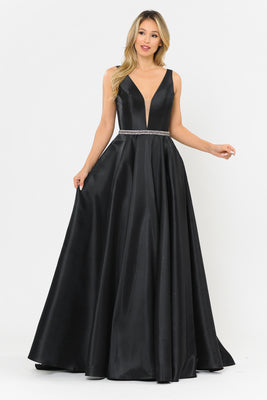 La Merchandise LAY8682 Beautiful Mikado Pageant Long Formal Prom Gown - BLACK - LA Merchandise