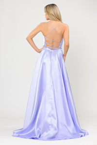 La Merchandise LAY8688 Simple Mikado Sexy Open Back A-Line Prom Gown - - Dresses LA Merchandise