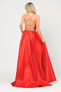 La Merchandise LAY8688 Simple Mikado Sexy Open Back A-Line Prom Gown - - Dresses LA Merchandise