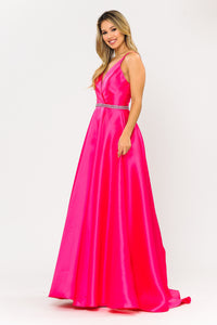 La Merchandise LAY8690 Special Occasion Simple Mikado Long Formal Gown - FUCHSIA - LA Merchandise