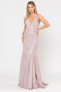 La Merchandise LAY8704 Shiny Mermaid Formal Glitter Evening Prom Gown - ROSE GOLD - LA Merchandise
