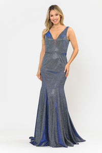 La Merchandise LAY8704 Shiny Mermaid Formal Glitter Evening Prom Gown - ROYAL - LA Merchandise