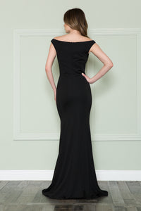 La Merchandise LAY8724 Simple Fitted Off Shoulder Jersey Prom Dress - - LA Merchandise