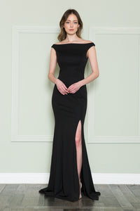 La Merchandise LAY8724 Simple Fitted Off Shoulder Jersey Prom Dress - BLACK - LA Merchandise