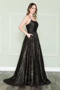 La Merchandise LAY8862 A-Line Lace Formal Evening Corset Gown - BLACK GOLD - LA Merchandise