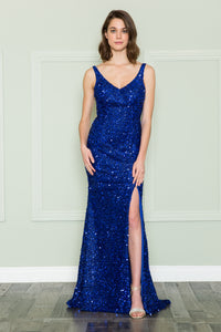 La Merchandise LAY8872 Hot Sequin Red Carpet Formal Evening Prom Gown - ROYAL - LA Merchandise