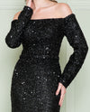 Load image into Gallery viewer, La Merchandise LAY8876 Long Sleeve Sequin Off The Shoulder Formal Gown - - LA Merchandise