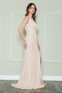 La Merchandise LAY8898 Champagne Sequined One Shoulder Prom Dresses - - LA Merchandise