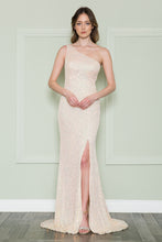 Load image into Gallery viewer, La Merchandise LAY8898 Champagne Sequined One Shoulder Prom Dresses - CHAMPAGNE - LA Merchandise