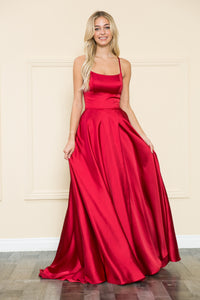 La Merchandise LAY8910 Long Simple A-Line Bridesmaids Dress w/ Pockets - RED - LA Merchandise