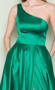 La Merchandise LAY8912 Chic One Shoulder Long A-line Satin Prom Dress - - LA Merchandise