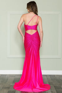 La Merchandise LAY8914 Sexy Stretchy One Shoulder Prom Dress w/ Slit - - LA Merchandise