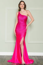 Load image into Gallery viewer, La Merchandise LAY8914 Sexy Stretchy One Shoulder Prom Dress w/ Slit - HOT PINK - LA Merchandise