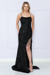 La Merchandise LAY8982 Fringe Sequined Sleeveless Dress - BLACK - LA Merchandise