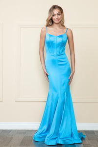 La Merchandise LAY9006 Simple Satin Long Mermaid Formal Evening Gown - SKY BLUE - LA Merchandise