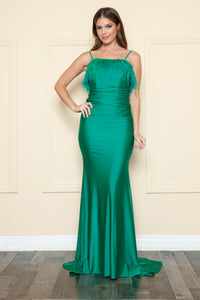 La Merchandise LAY9070 Open Back Prom Mermaid Gown Removable feathers - EMERALD GREEN - LA Merchandise