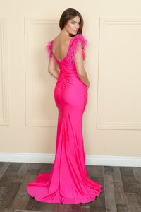 La Merchandise LAY9082 Stretchy Prom Dress With Detachable Feathers - - LA Merchandise