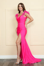 Load image into Gallery viewer, La Merchandise LAY9082 Stretchy Prom Dress With Detachable Feathers - HOT PINK - LA Merchandise