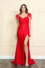 Load image into Gallery viewer, La Merchandise LAY9082 Stretchy Prom Dress With Detachable Feathers - RED - LA Merchandise