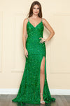 Load image into Gallery viewer, La Merchandise LAY9102 Sexy Open Back Prom Full Sequined Dress w/ Slit - JADE - LA Merchandise