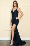 Load image into Gallery viewer, La Merchandise LAY9102 Sexy Open Back Prom Full Sequined Dress w/ Slit - NAVY BLUE - LA Merchandise