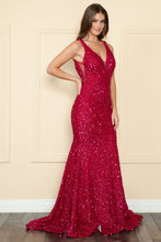 Load image into Gallery viewer, La Merchandise LAY9108 Full Sequined V-Neck Red Carpet Formal Dress - BERRY RED - LA Merchandise