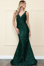 Load image into Gallery viewer, La Merchandise LAY9108 Full Sequined V-Neck Red Carpet Formal Dress - EMERALD GREEN - LA Merchandise